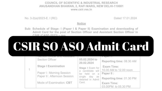 CSIR SO ASO Admit Card